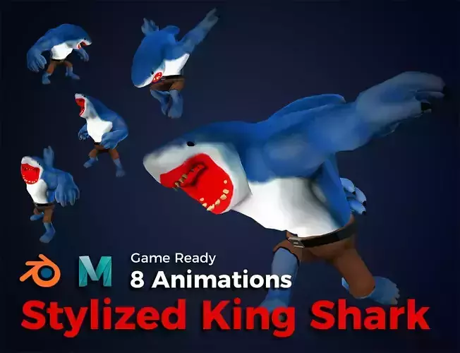 Stylized King Shark - Game Ready Low-poly 3D model