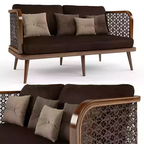 2-seat modular sofa outdoor rattan wood