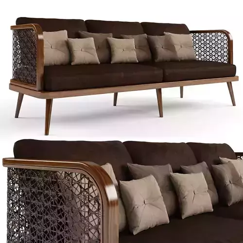 3-seat modular sofa outdoor rattan wood