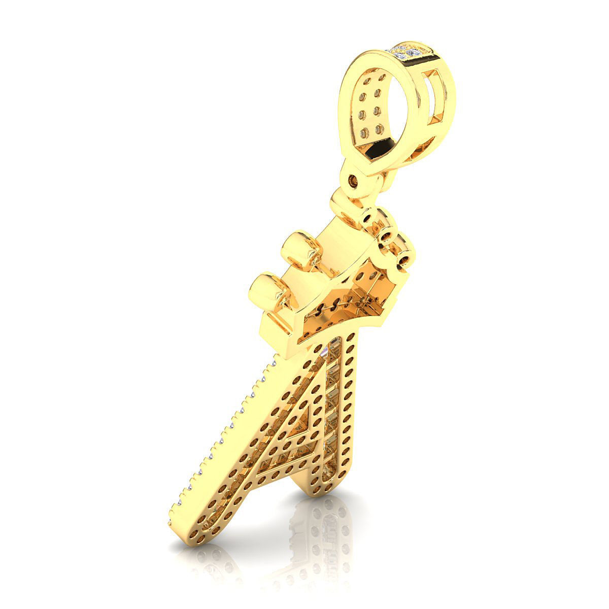 Crown Initial  A  Letter Pendant 3D print model_9