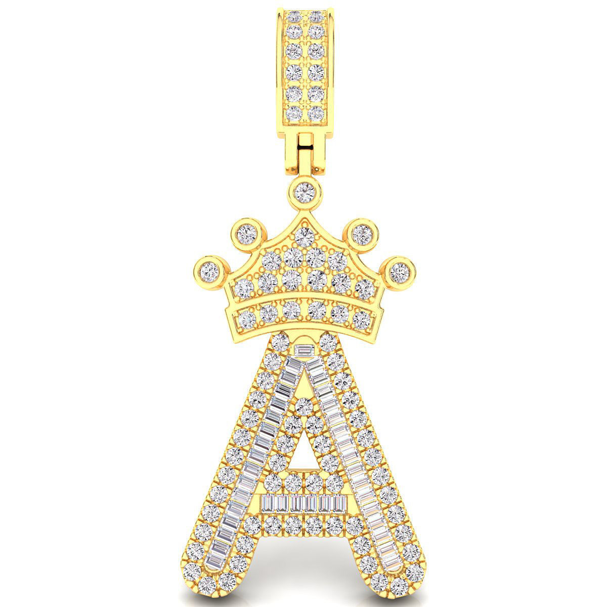 Crown Initial  A  Letter Pendant 3D print model_1