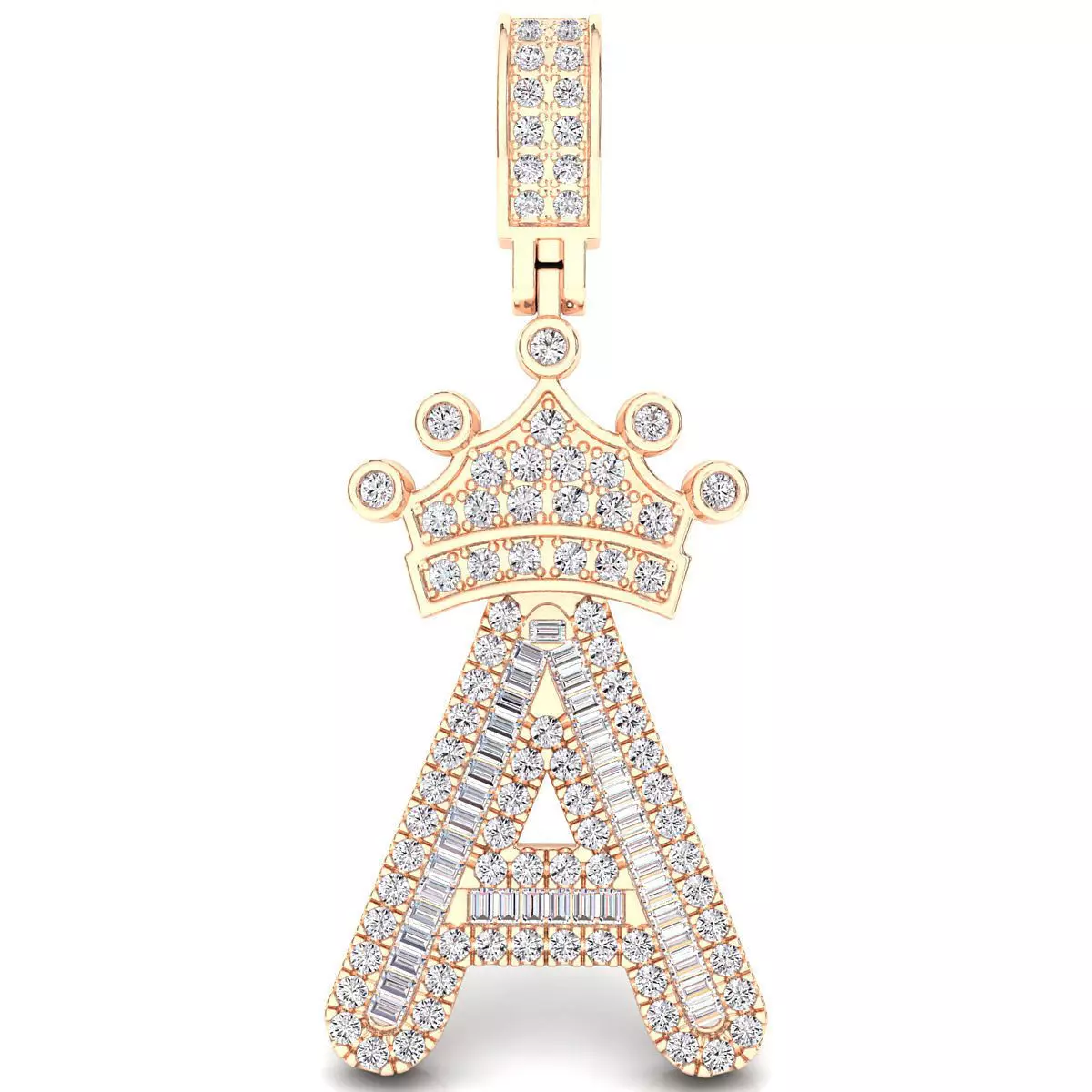 Crown Initial  A  Letter Pendant 3D print model_0