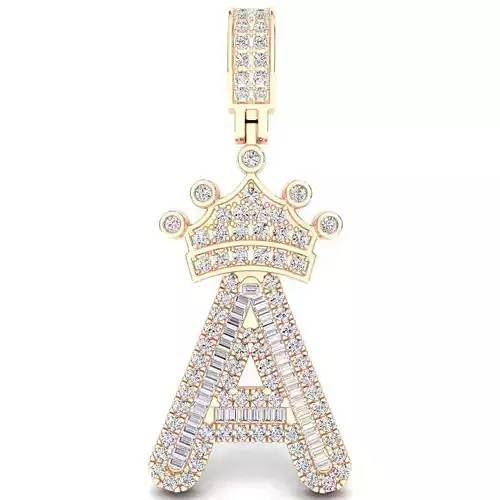 Crown Initial  A  Letter Pendant 3D print model