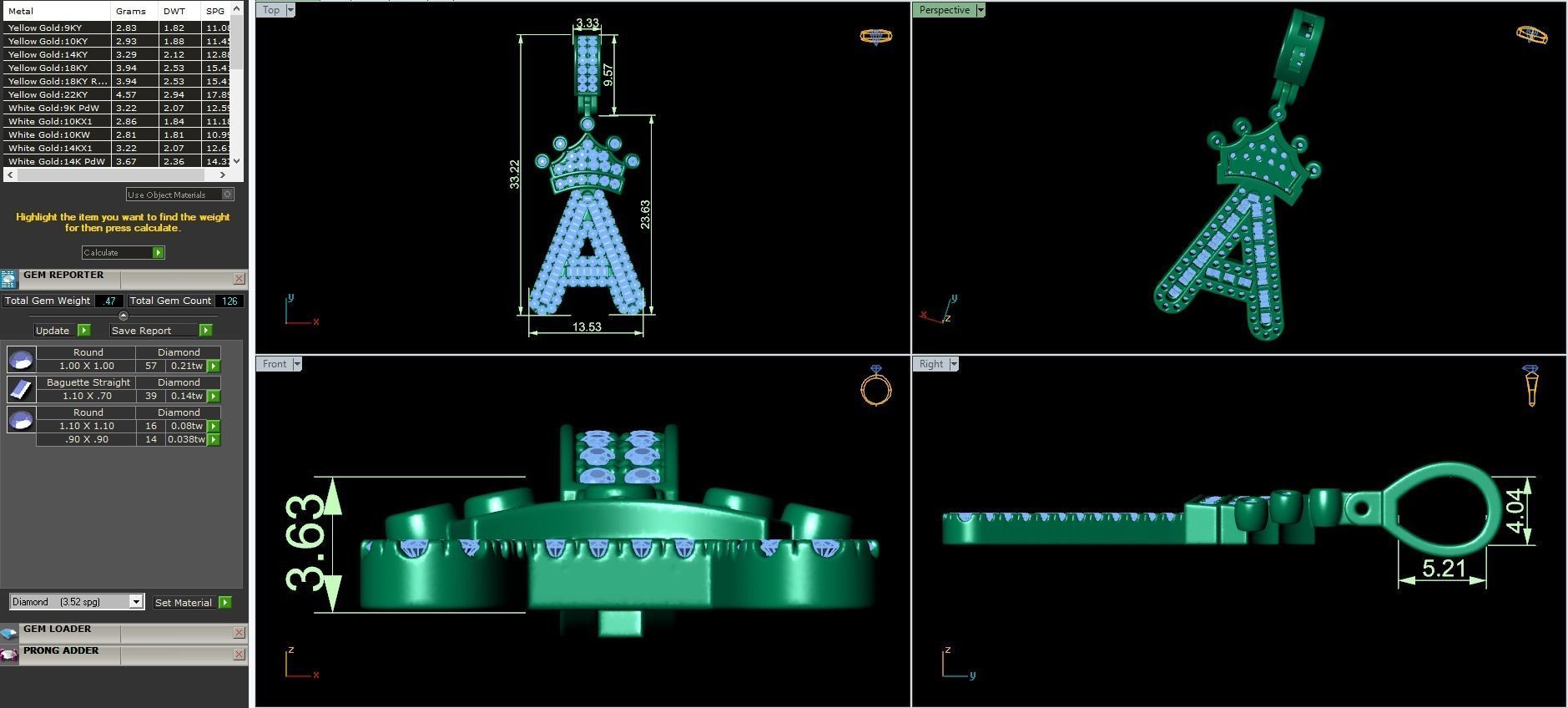 Crown Initial  A  Letter Pendant 3D print model_3
