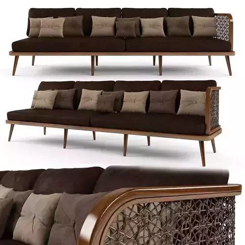4-seat modular sofa outdoor rattan wood