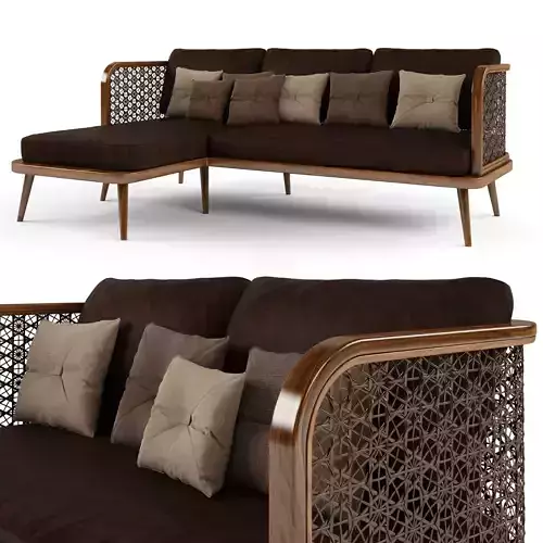 3-seat modular sofa outdoor rattan wood With Chair Lounge