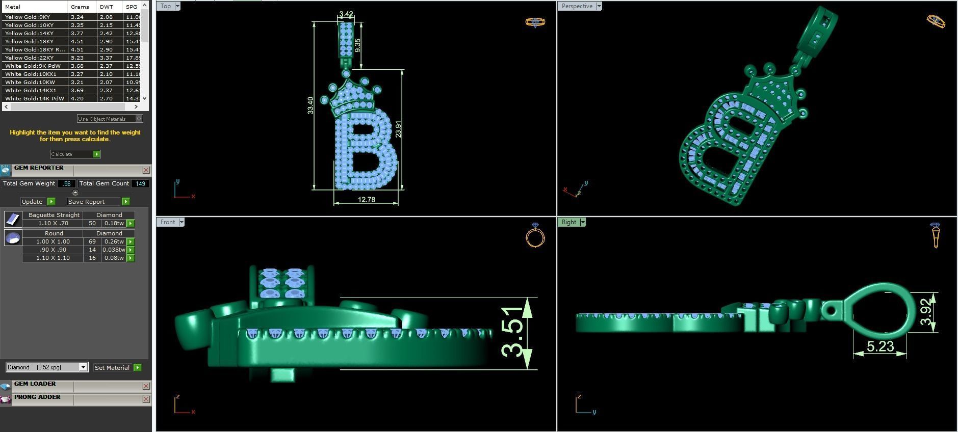Crown Initial  B  Letter Pendant 3D print model_3