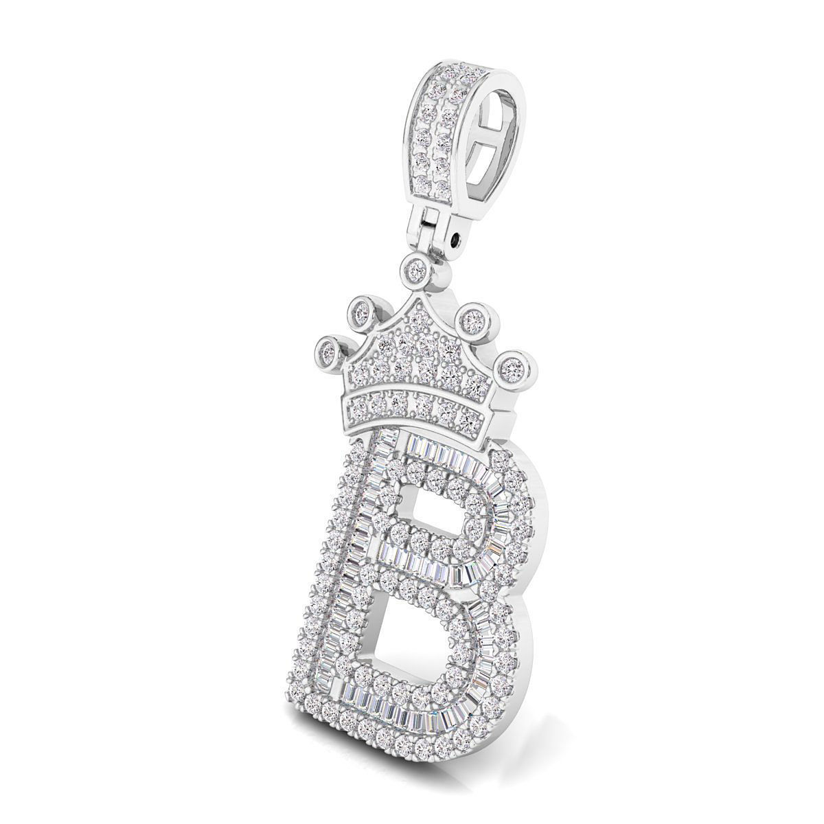 Crown Initial  B  Letter Pendant 3D print model_4