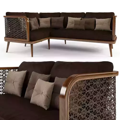 3-seat modular sofa corner outdoor rattan wood