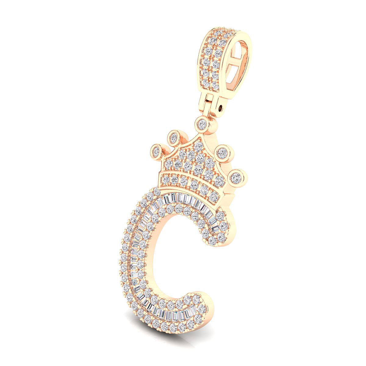 Crown Initial  C  Letter Pendant 3D print model_5