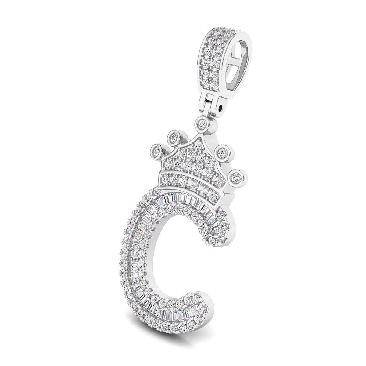 Crown Initial  C  Letter Pendant 3D print model_4