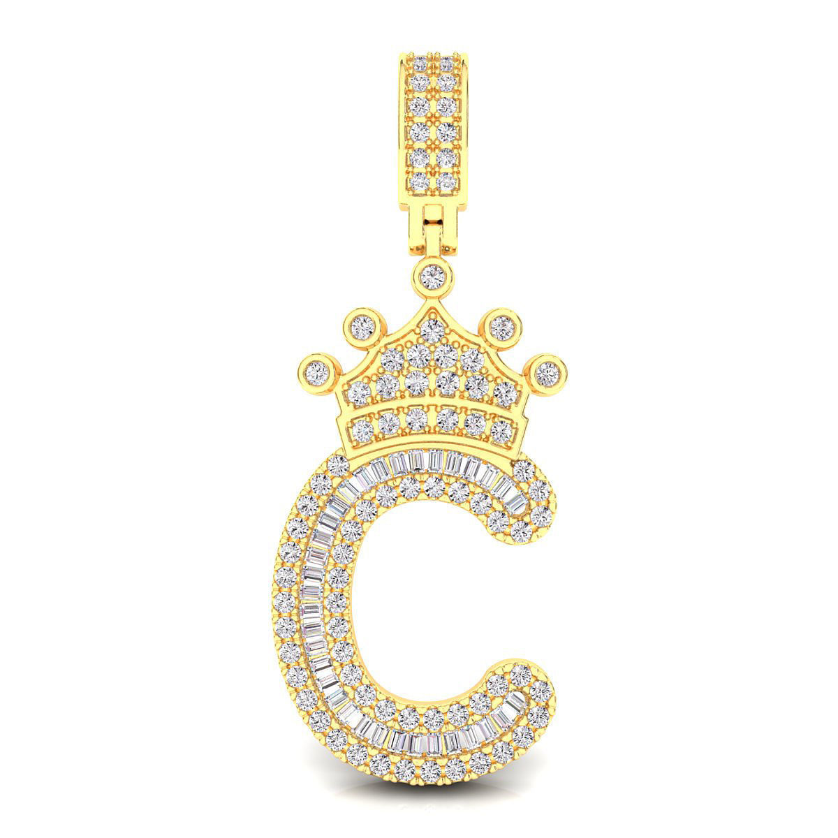 Crown Initial  C  Letter Pendant 3D print model_2