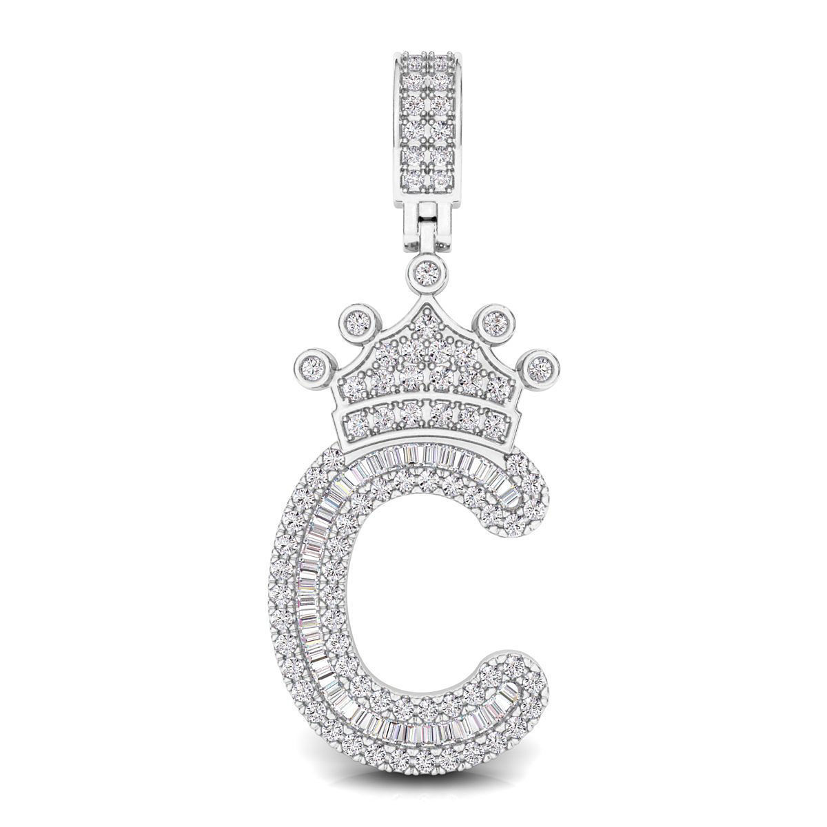 Crown Initial  C  Letter Pendant 3D print model_1