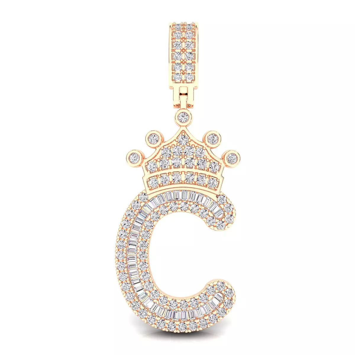 Crown Initial  C  Letter Pendant 3D print model_0