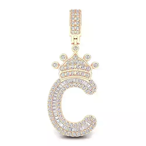 Crown Initial  C  Letter Pendant 3D print model
