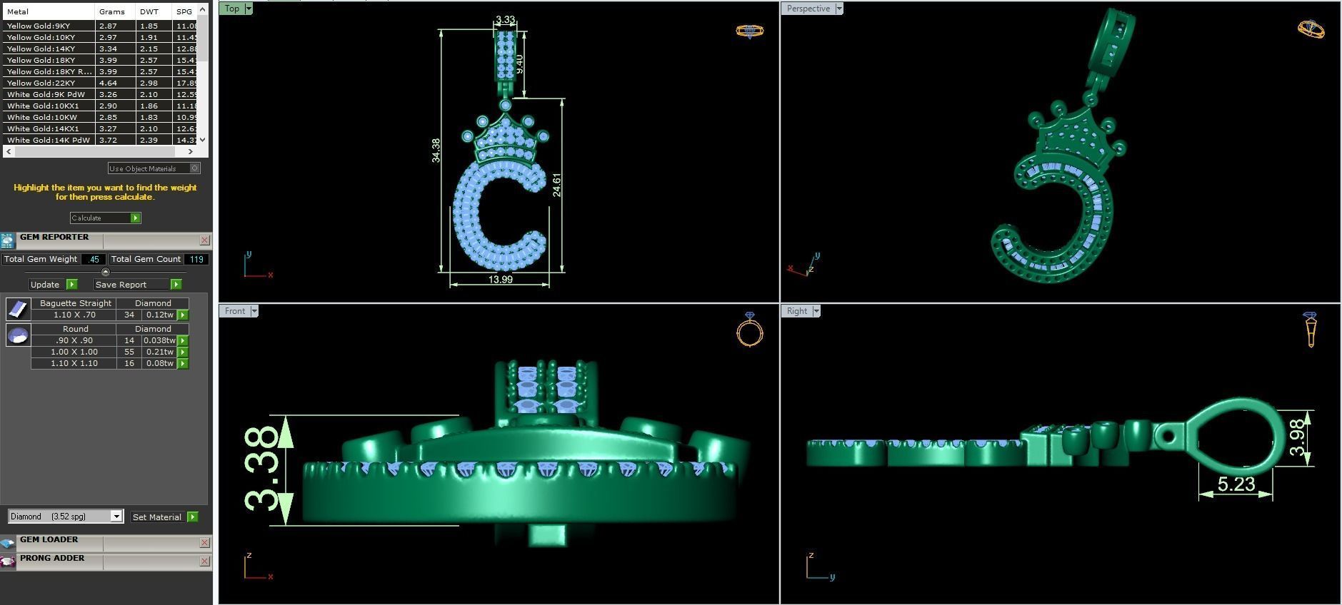 Crown Initial  C  Letter Pendant 3D print model_3