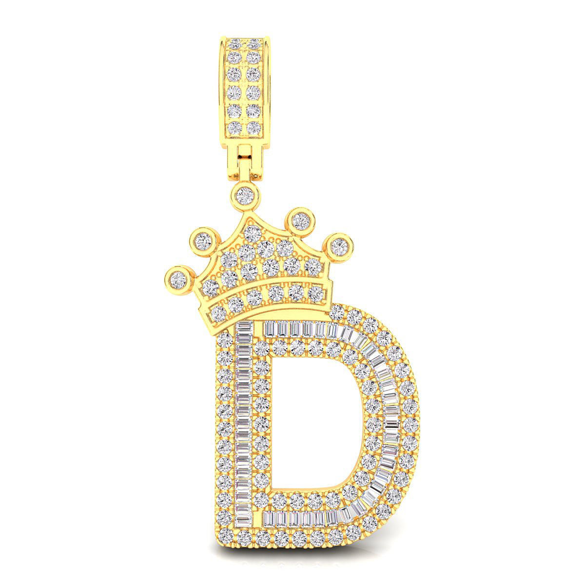 Crown Initial  D  Letter Pendant 3D print model_2