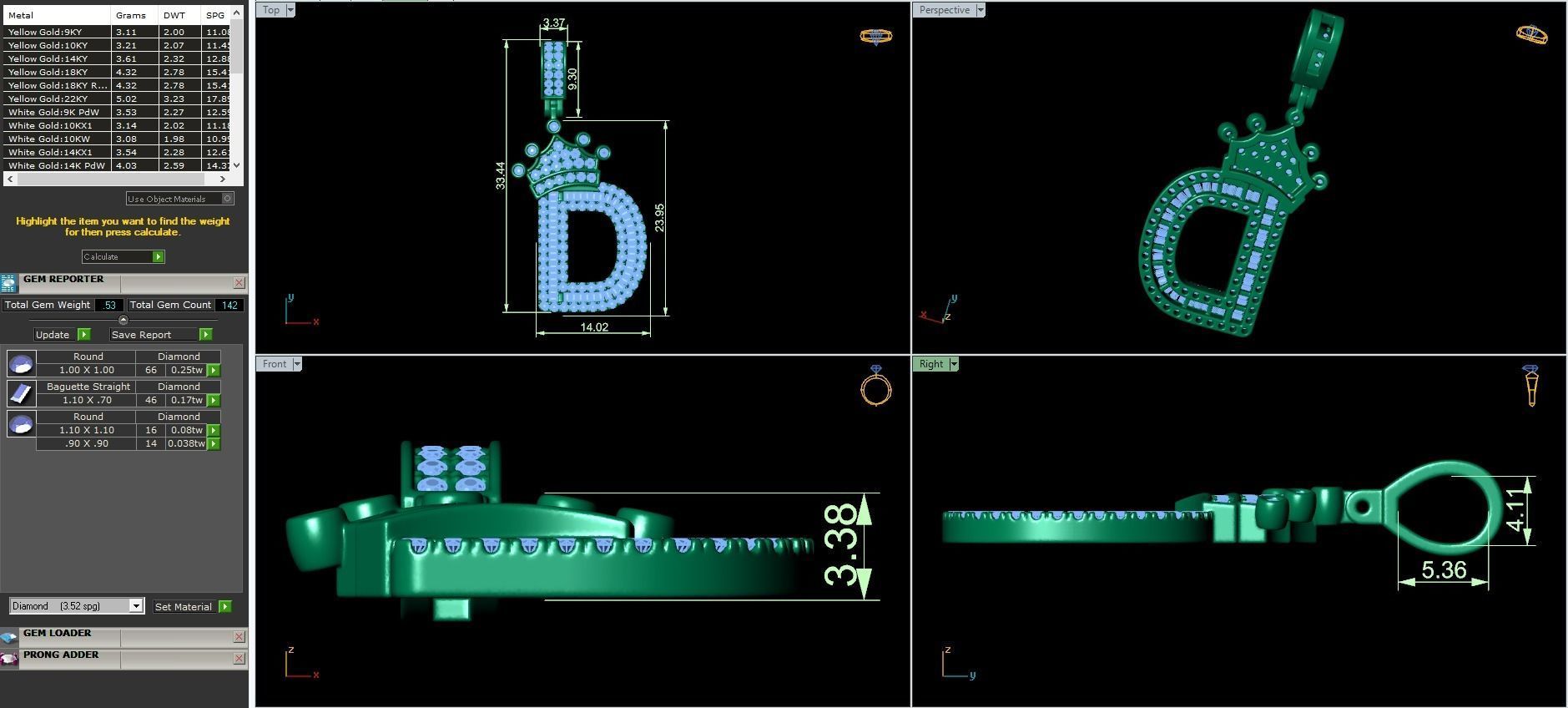 Crown Initial  D  Letter Pendant 3D print model_3