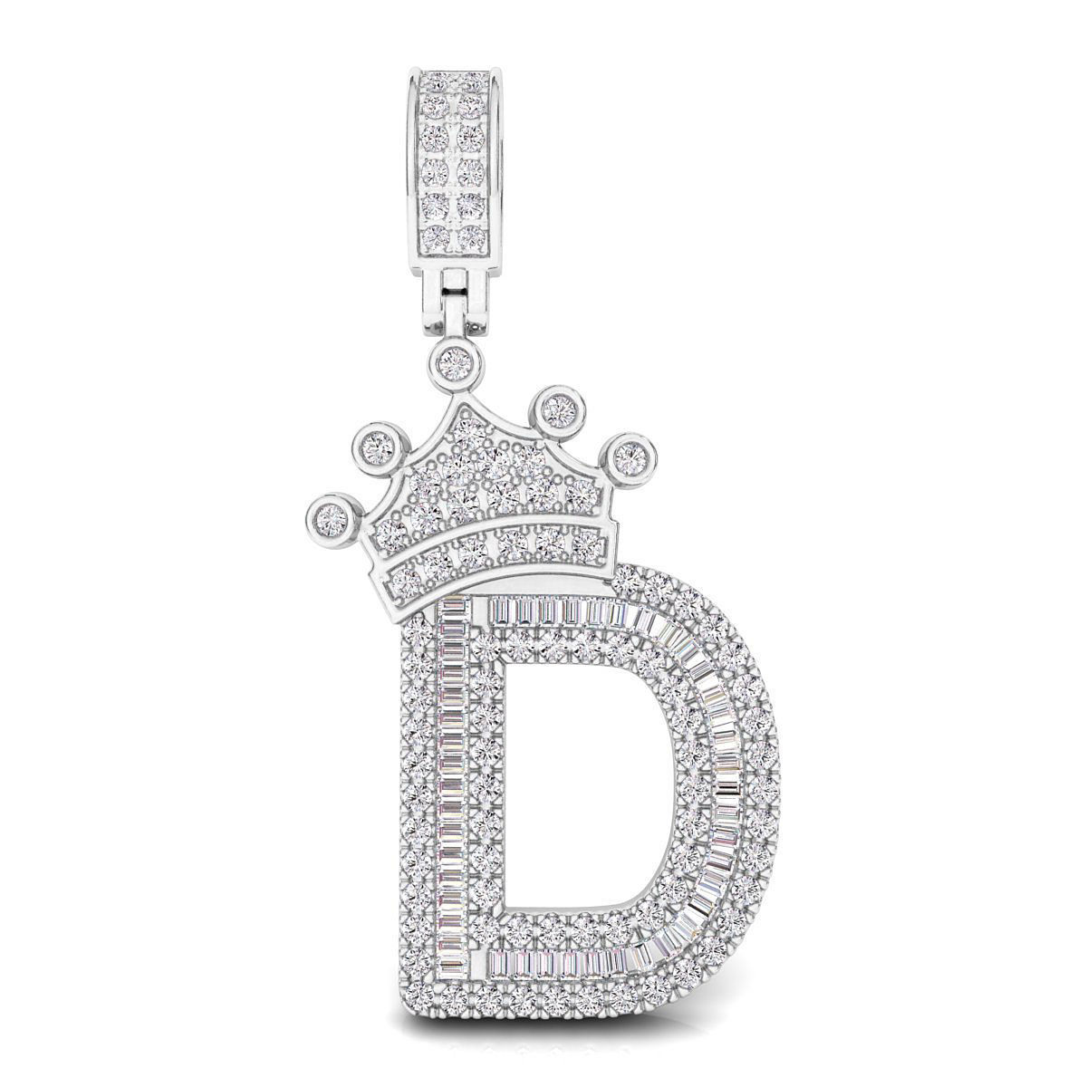 Crown Initial  D  Letter Pendant 3D print model_1