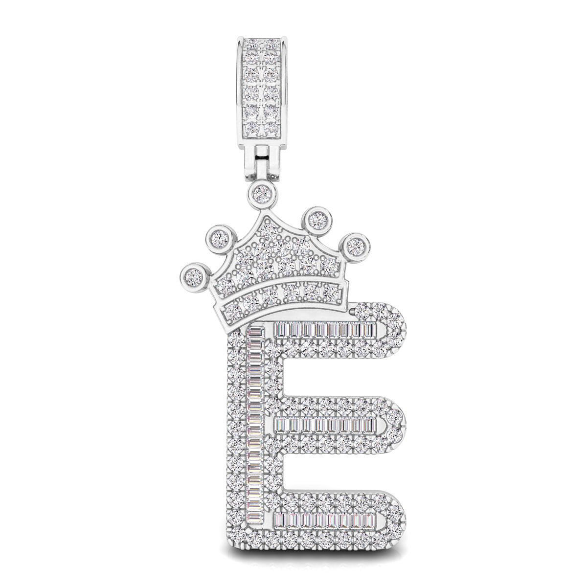 Crown Initial  E  Letter Pendant 3D print model_1