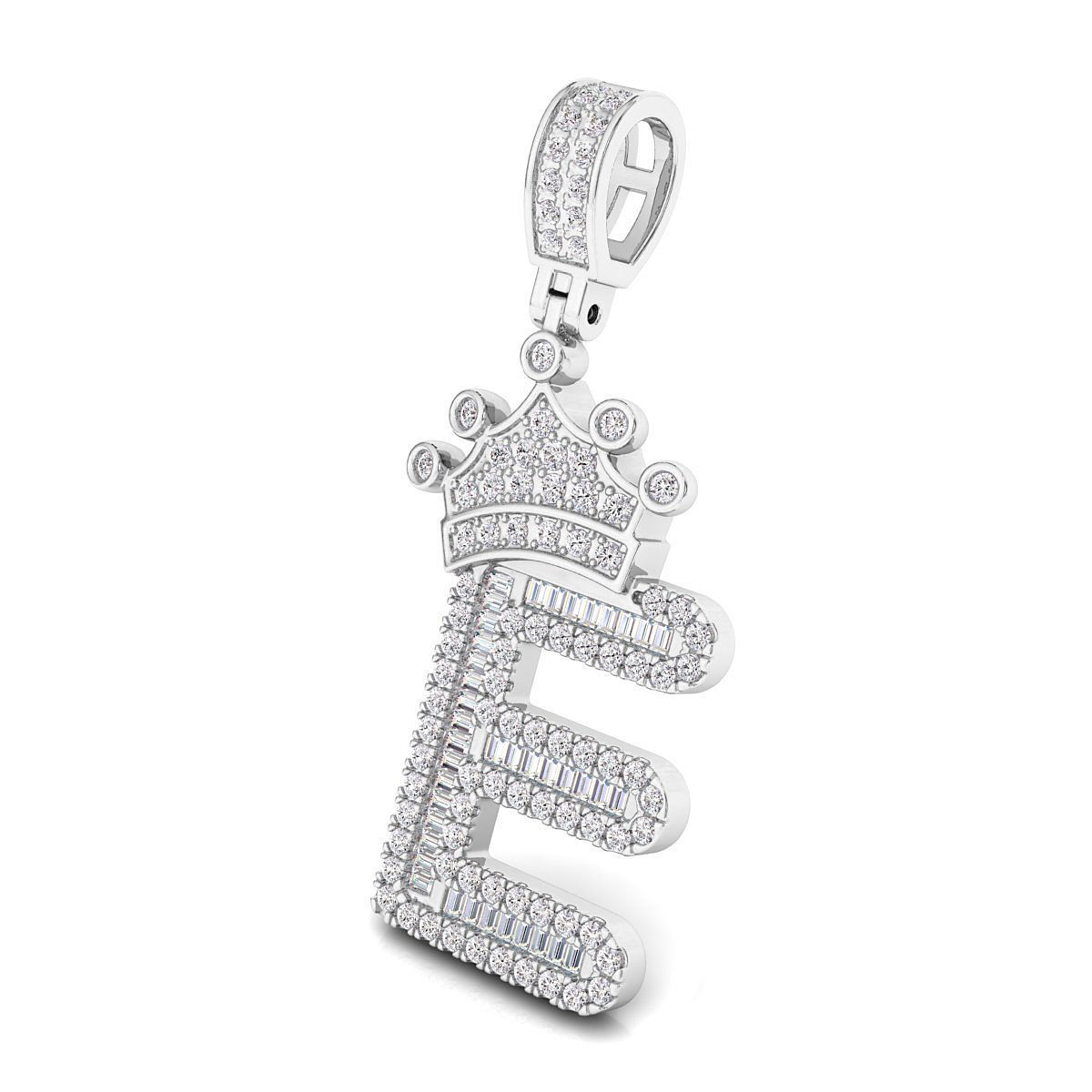 Crown Initial  E  Letter Pendant 3D print model_4