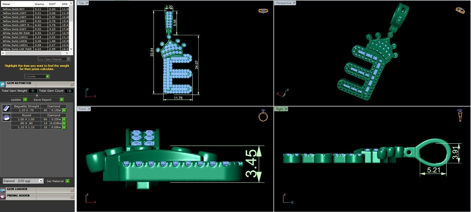 Crown Initial  E  Letter Pendant 3D print model_3