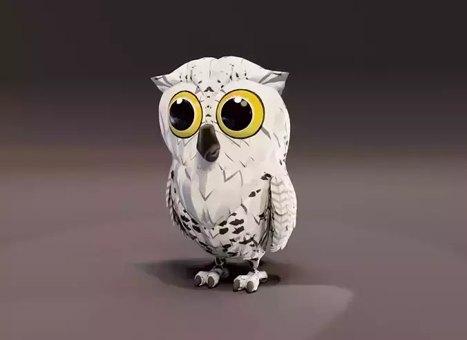 Cartoon Snowy Owl Animated 3D Model Low-poly 3D model