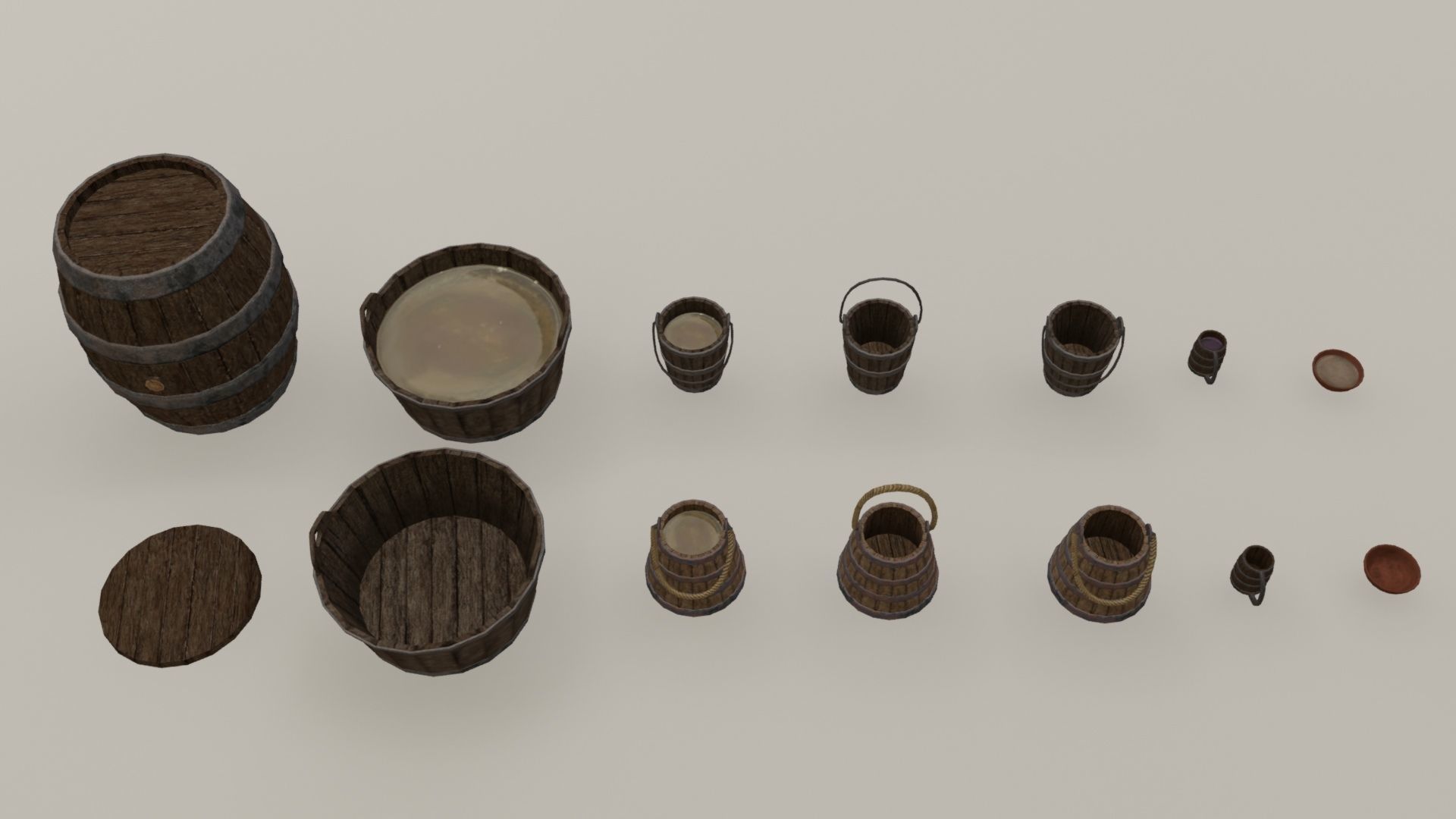 Medieval containers buckets mugs pack Low-poly 3D model_6
