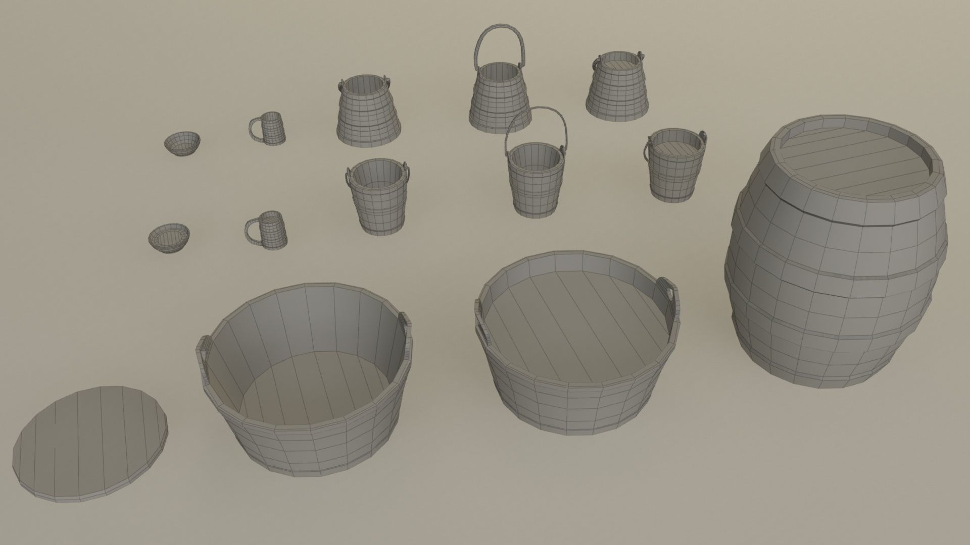 Medieval containers buckets mugs pack Low-poly 3D model_14