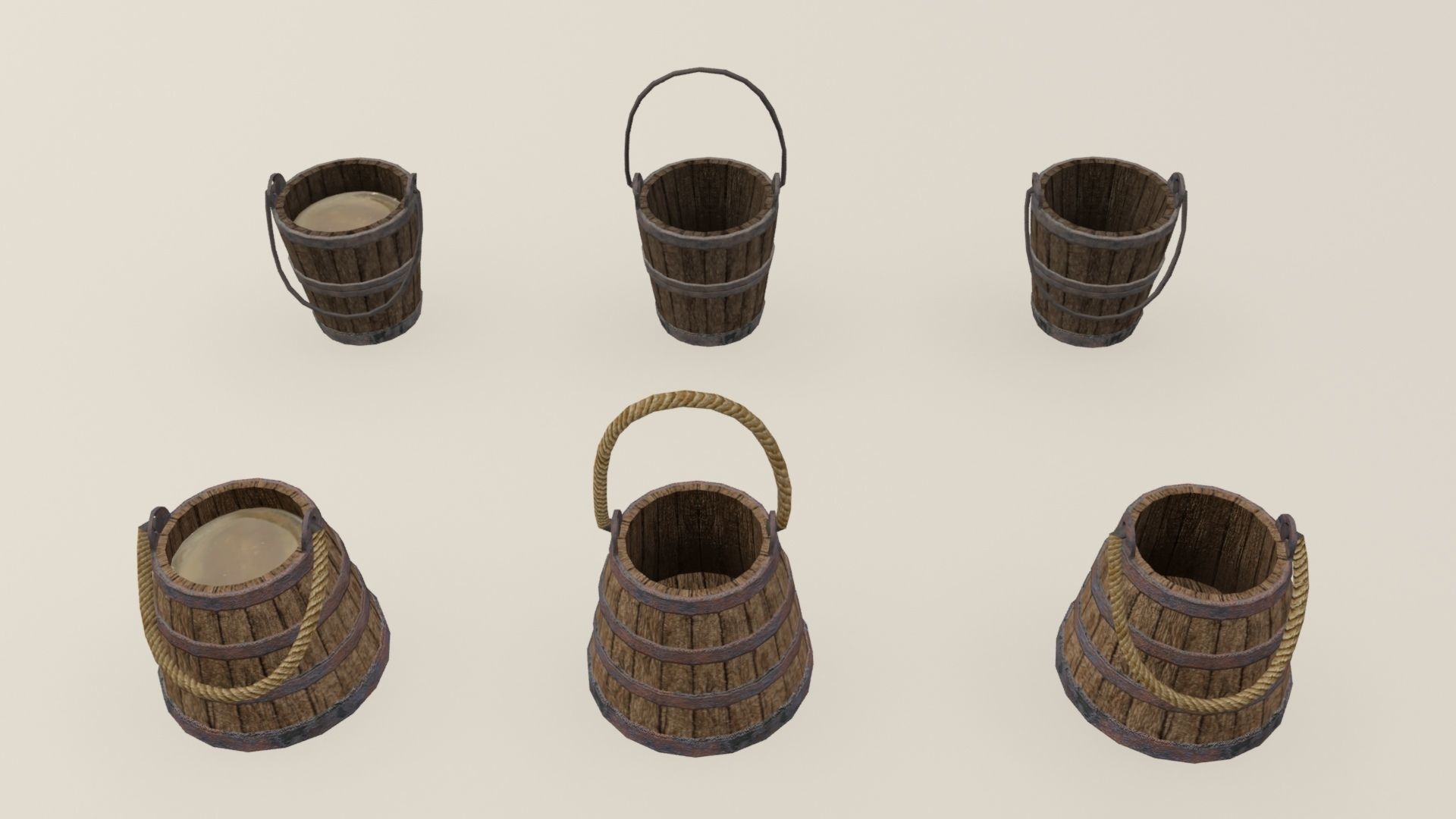 Medieval containers buckets mugs pack Low-poly 3D model_5
