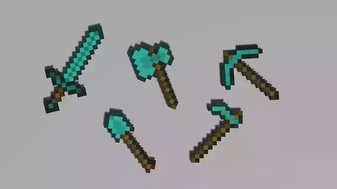 Minecraft Diamond Tools Free low-poly 3D model