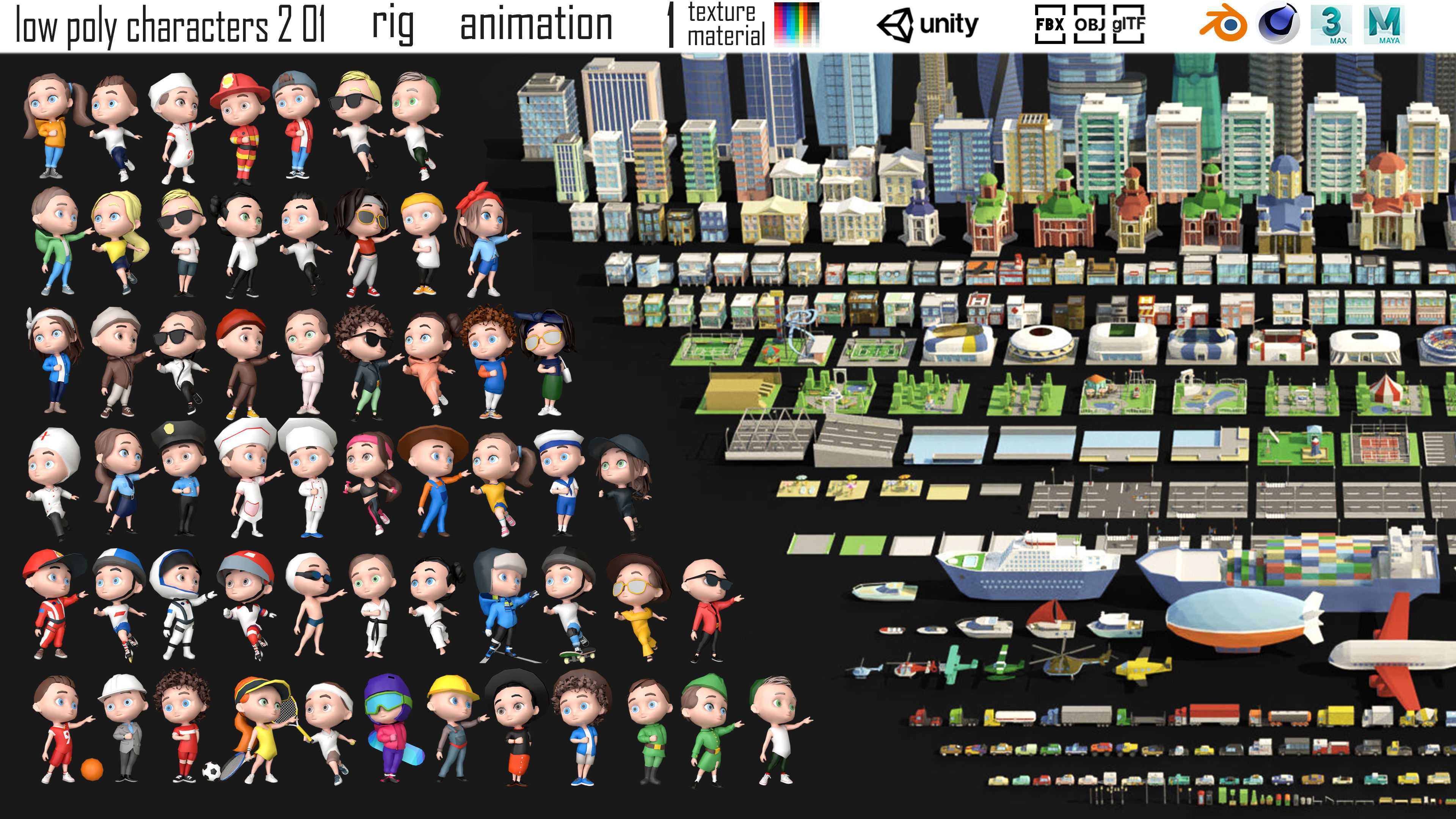 low poly city and characters 2 01 3D Model Collection_1