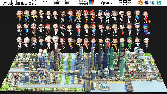 low poly city and characters 2 01 3D Model Collection