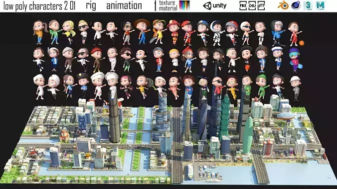 low poly city and characters 2 01 3D Model Collection