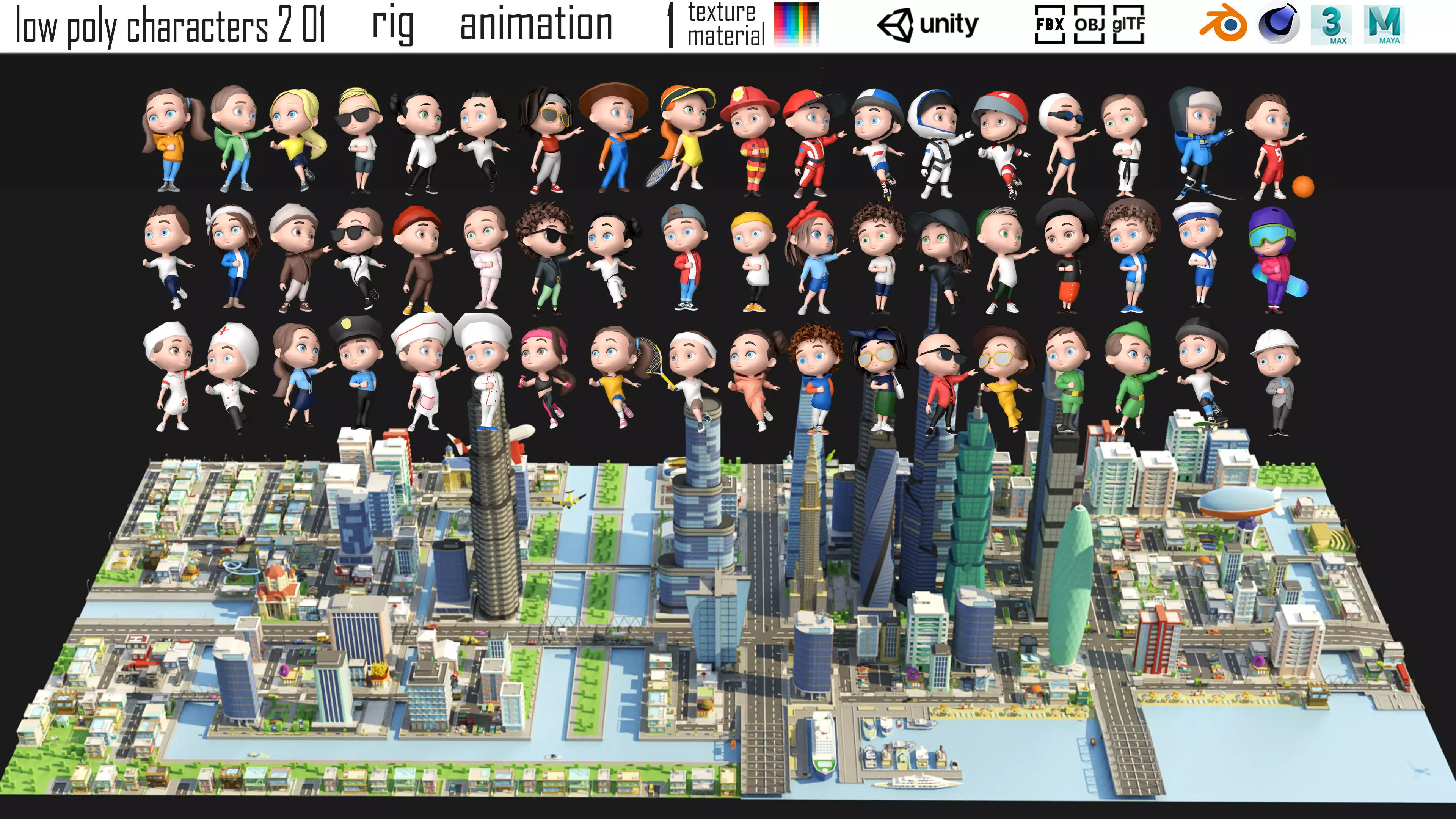 low poly city and characters 2 01 3D Model Collection_0