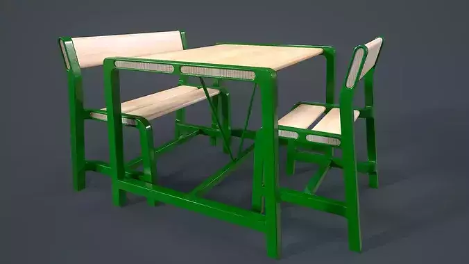 YPPERLIG Children table with bench and chair Low-poly 3D model 3