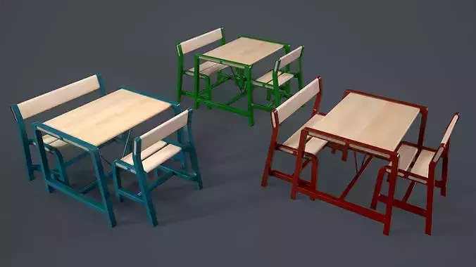 YPPERLIG Children table with bench and chair Low-poly 3D model 2