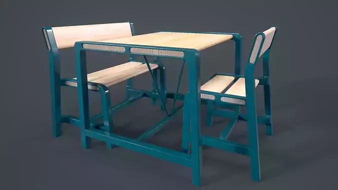 YPPERLIG Children table with bench and chair Low-poly 3D model 4