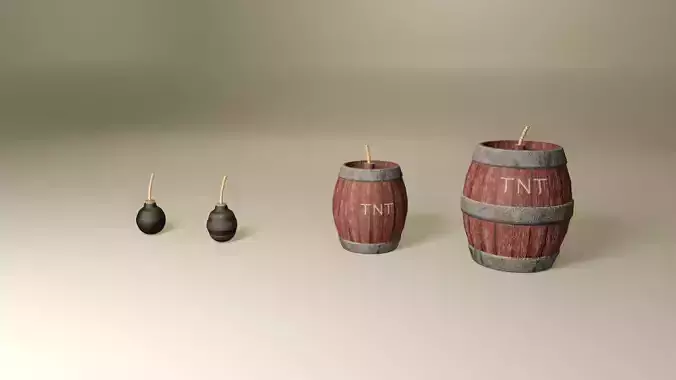 Medieval fantasy pirate bombs and explosive barrels pack Low-poly 3D model