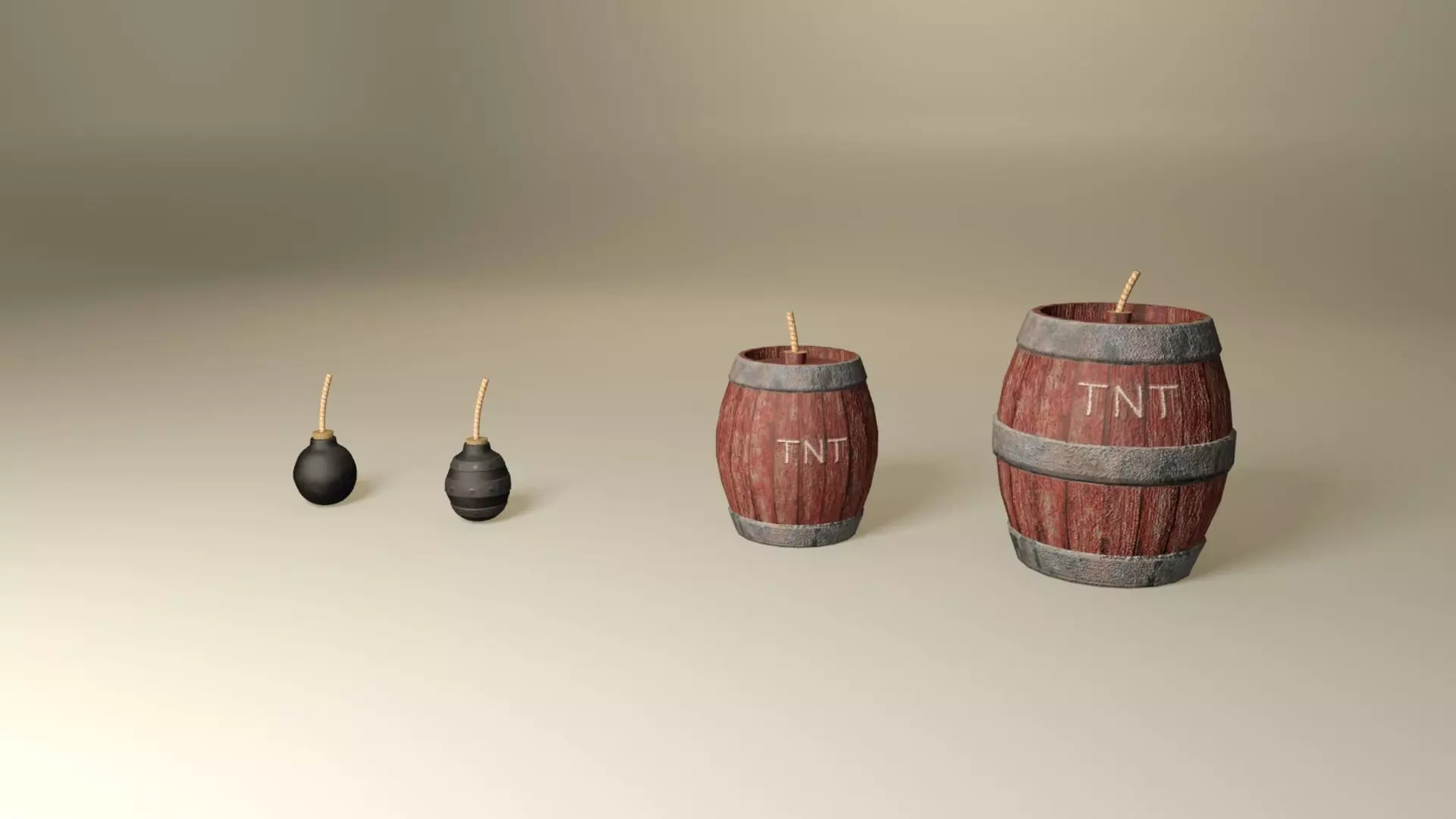 Medieval fantasy pirate bombs and explosive barrels pack Low-poly 3D model