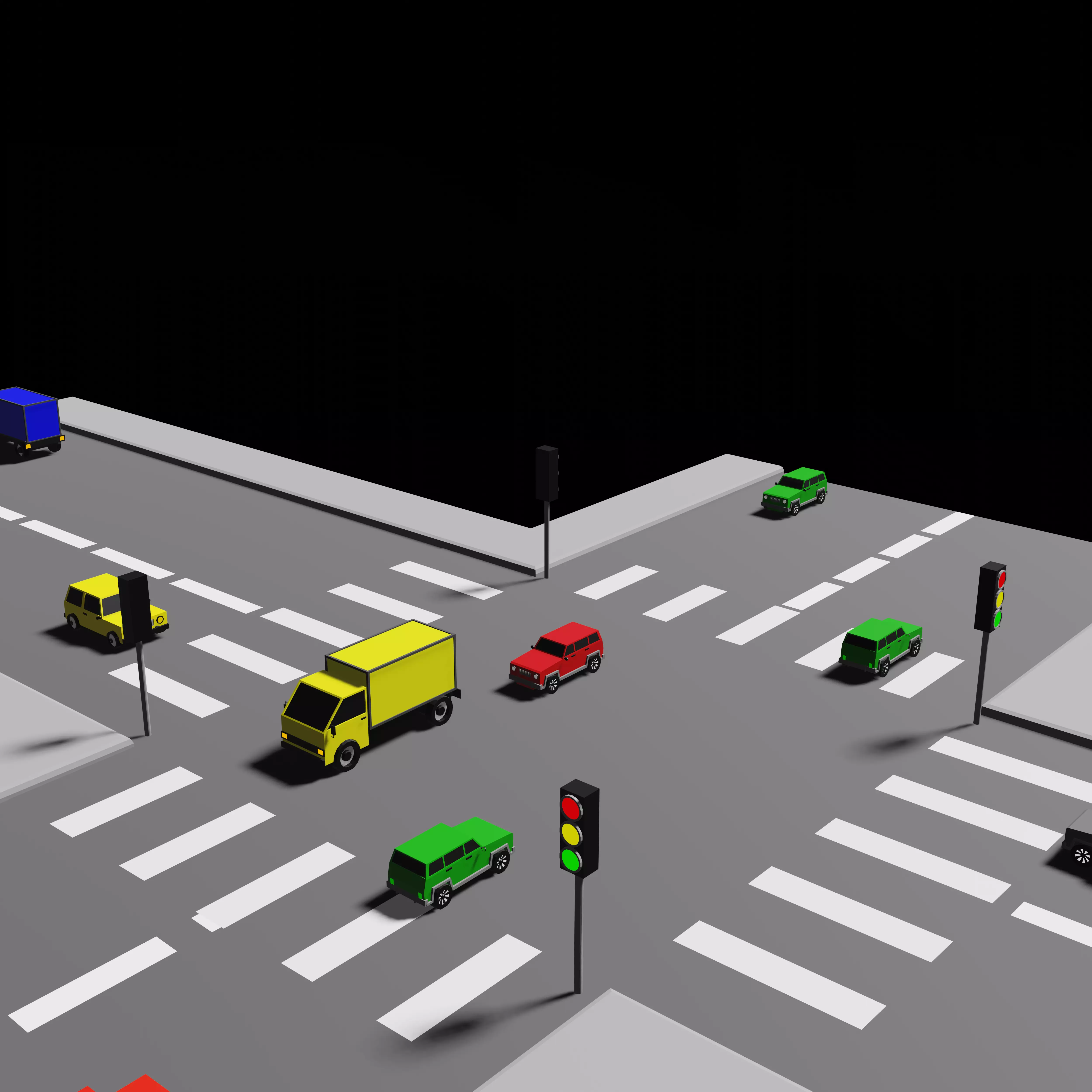 3D model a Street model traffic intersection with cars and trucks VR ...