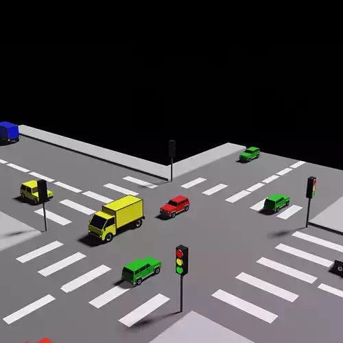 a Street model traffic intersection with cars and trucks