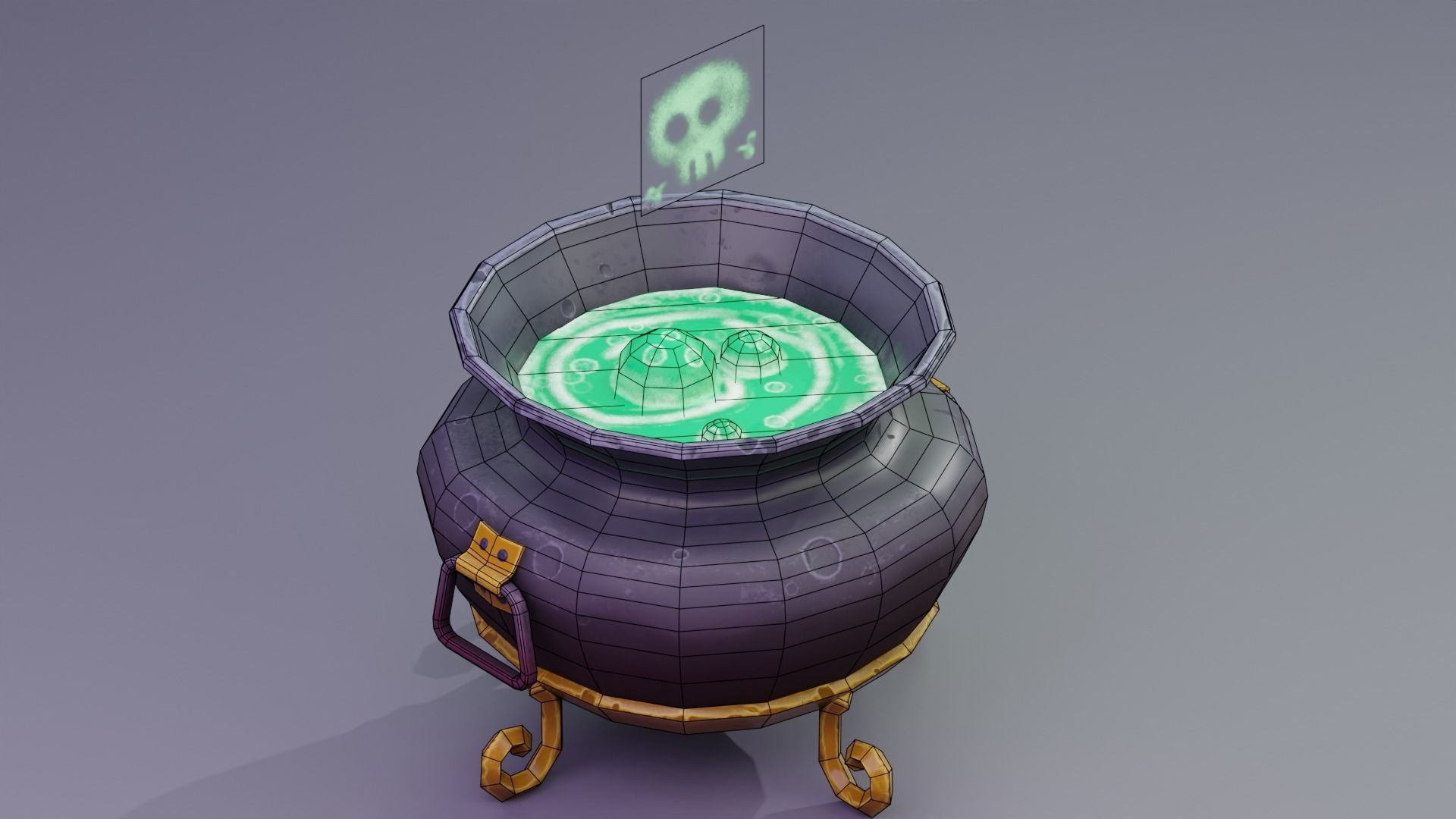 Stylized Witches Cauldron Low-poly 3D model_5