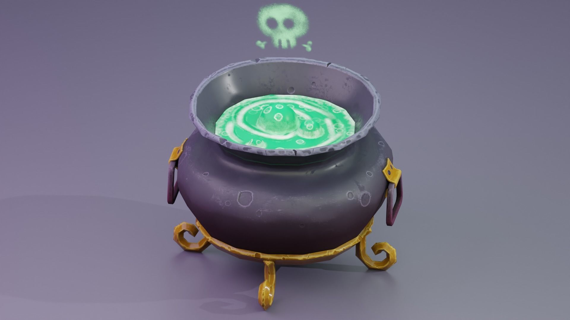 Stylized Witches Cauldron Low-poly 3D model_8