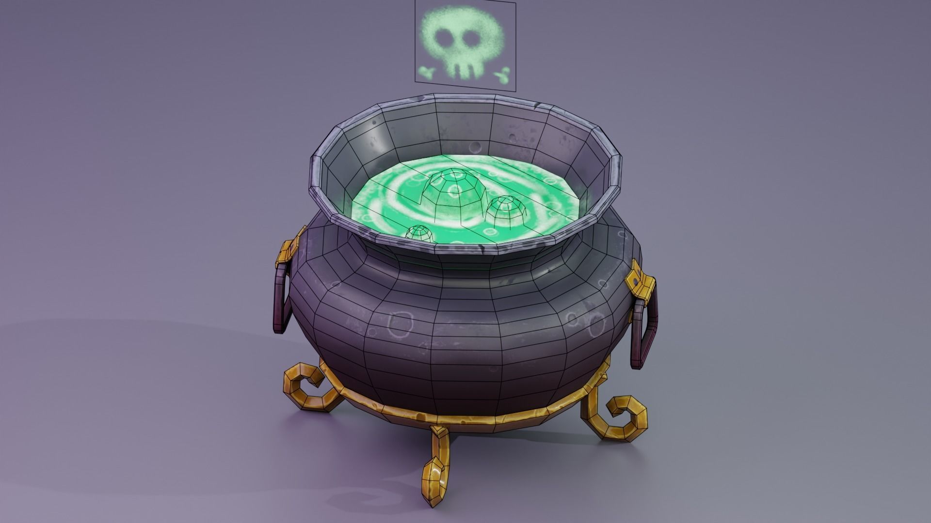 Stylized Witches Cauldron Low-poly 3D model_4