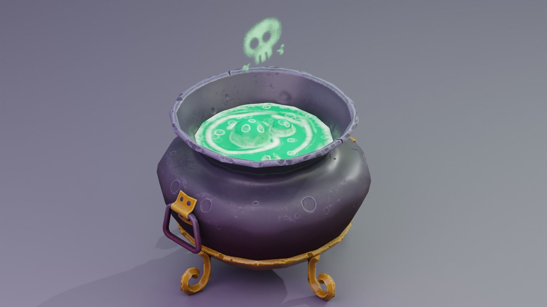 Stylized Witches Cauldron Low-poly 3D model_1