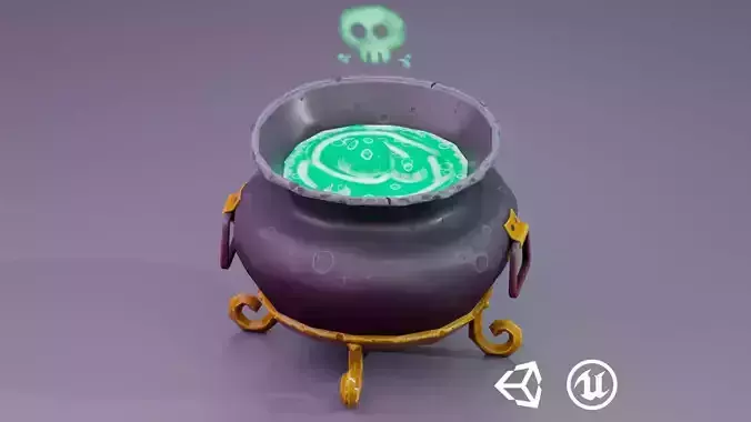 Stylized Witches Cauldron Low-poly 3D model