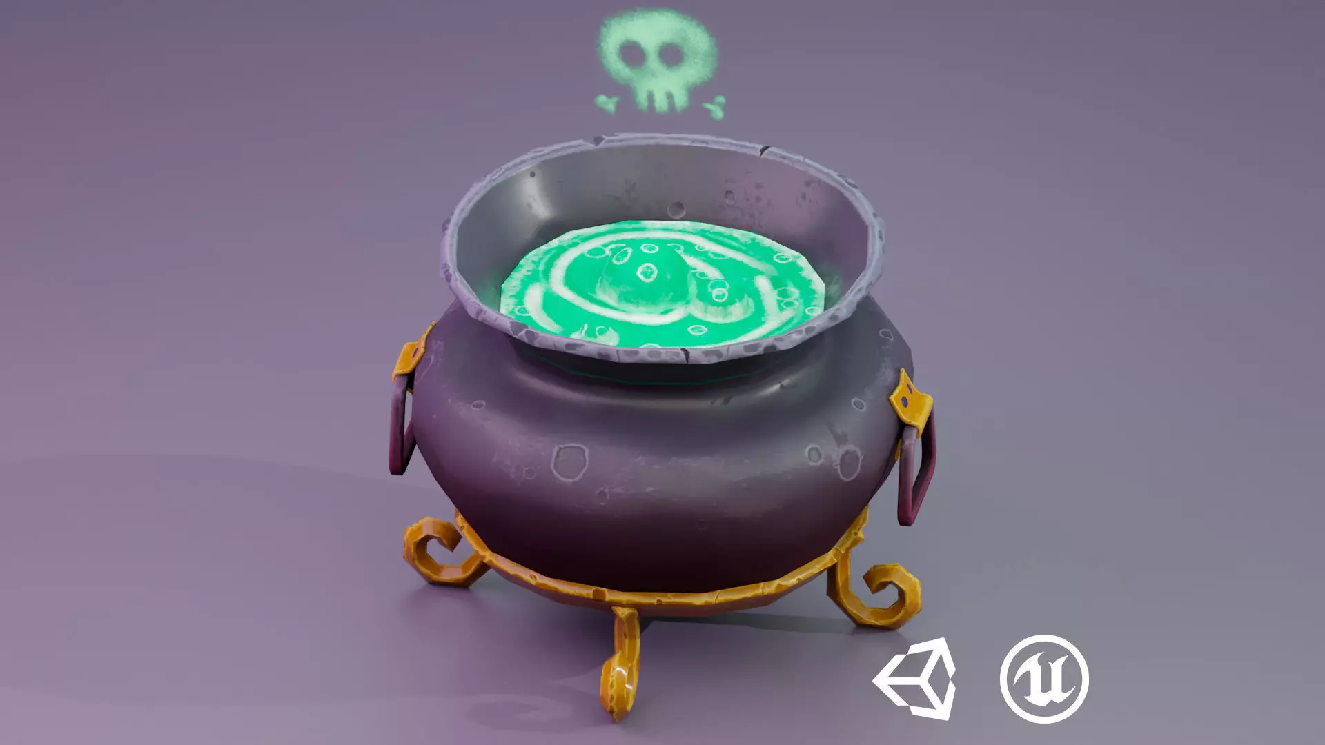 Stylized Witches Cauldron Low-poly 3D model_0