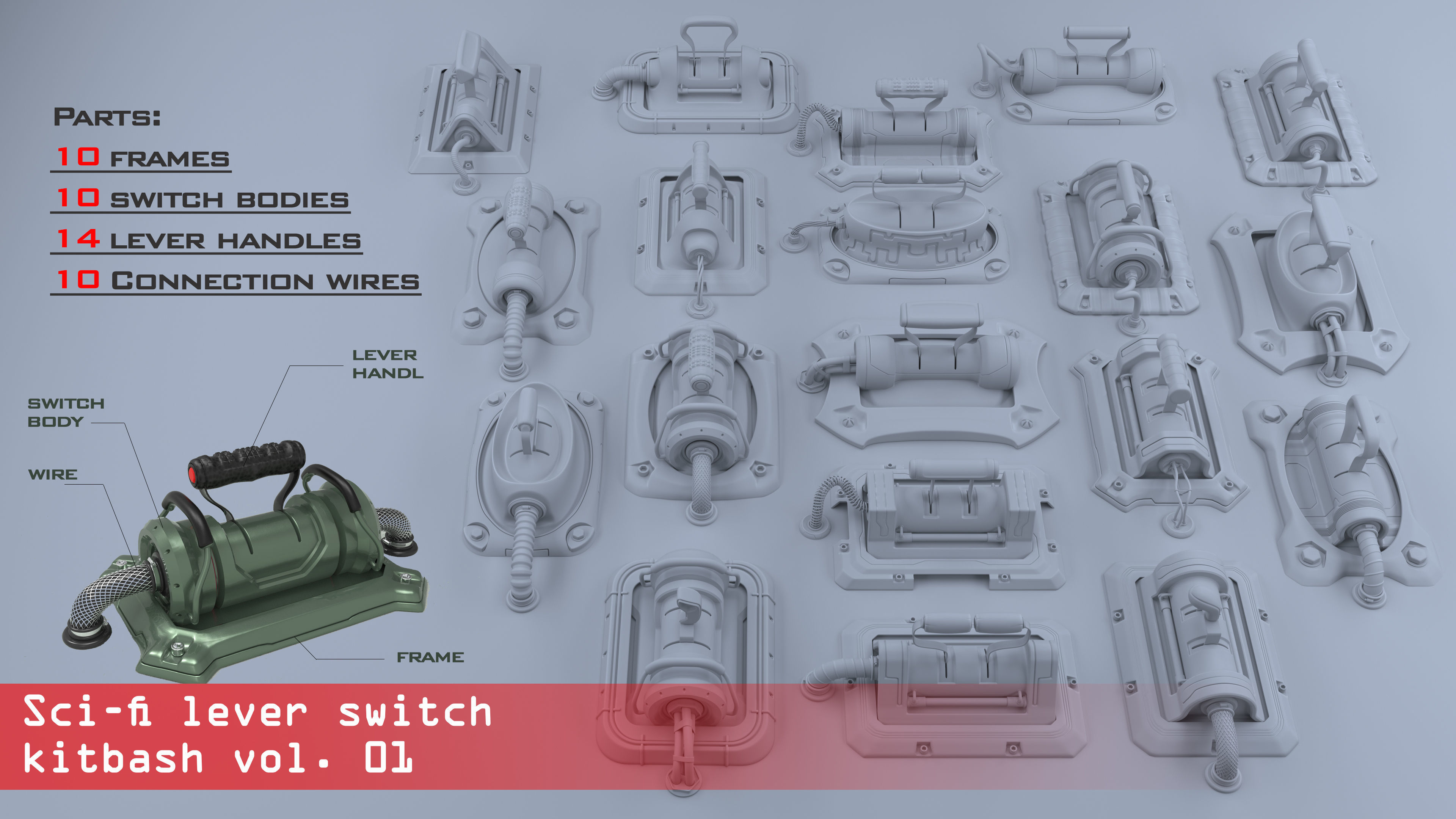 Sci-fi lever switch kitbash vol 01 3D model_3