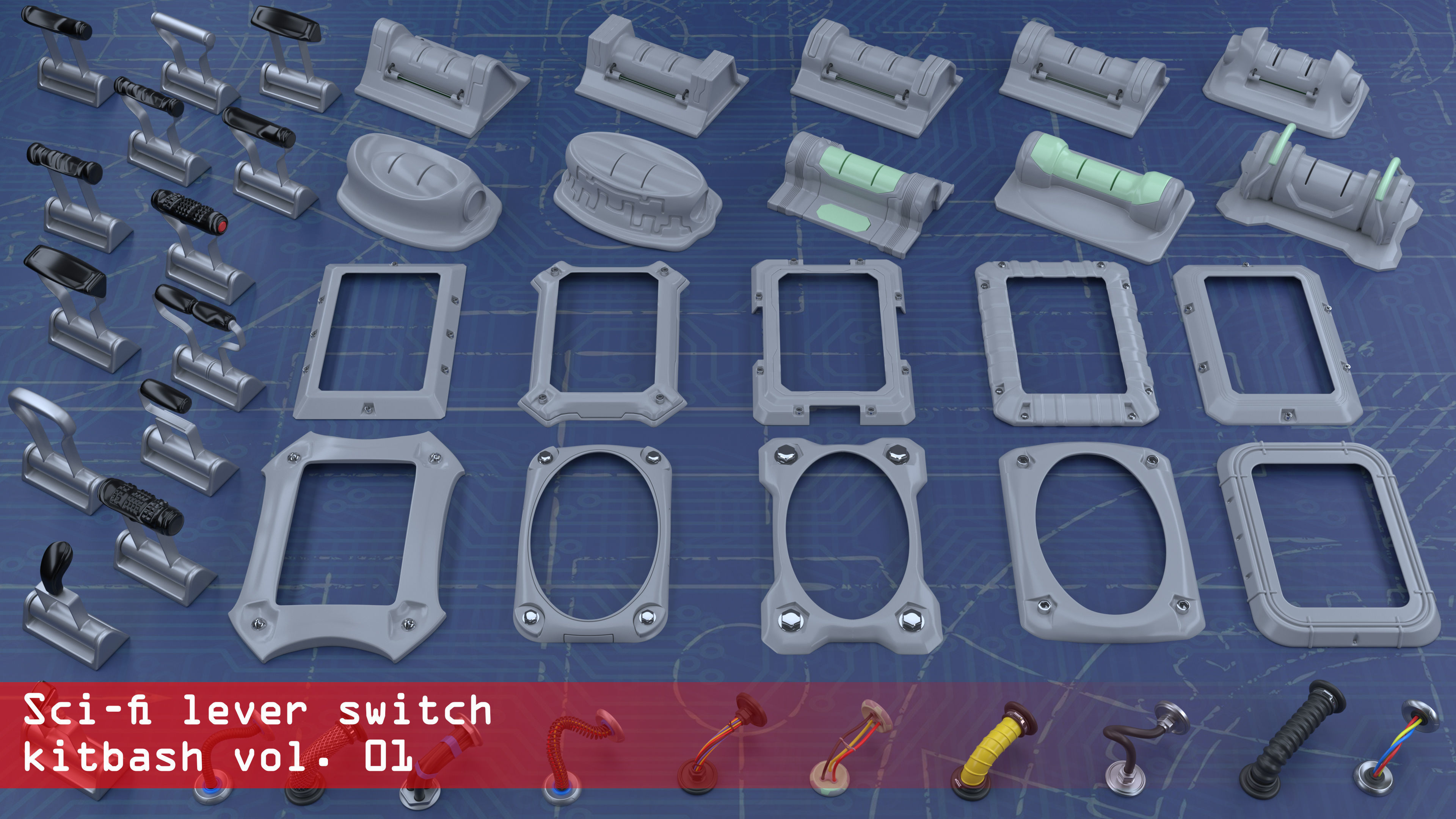 Sci-fi lever switch kitbash vol 01 3D model_4